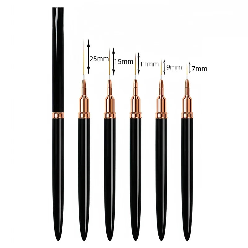5Pcs/Set Nail Art Liner Brushes Set Elongated Lines Striping Drawing UV Gel Painting Nail Design Pen Professional Manicure Tool