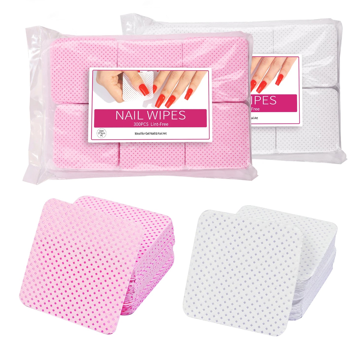300pcs Cotton Gel Nail Polish Remover Wipes Nail Cleaning Pads Non Woven Lint-Free Nail Pads For Beauty Salon Nail Art Tool