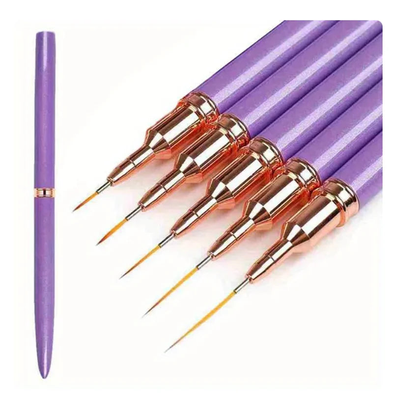 5Pcs/Set Nail Art Liner Brushes Set Elongated Lines Striping Drawing UV Gel Painting Nail Design Pen Professional Manicure Tool