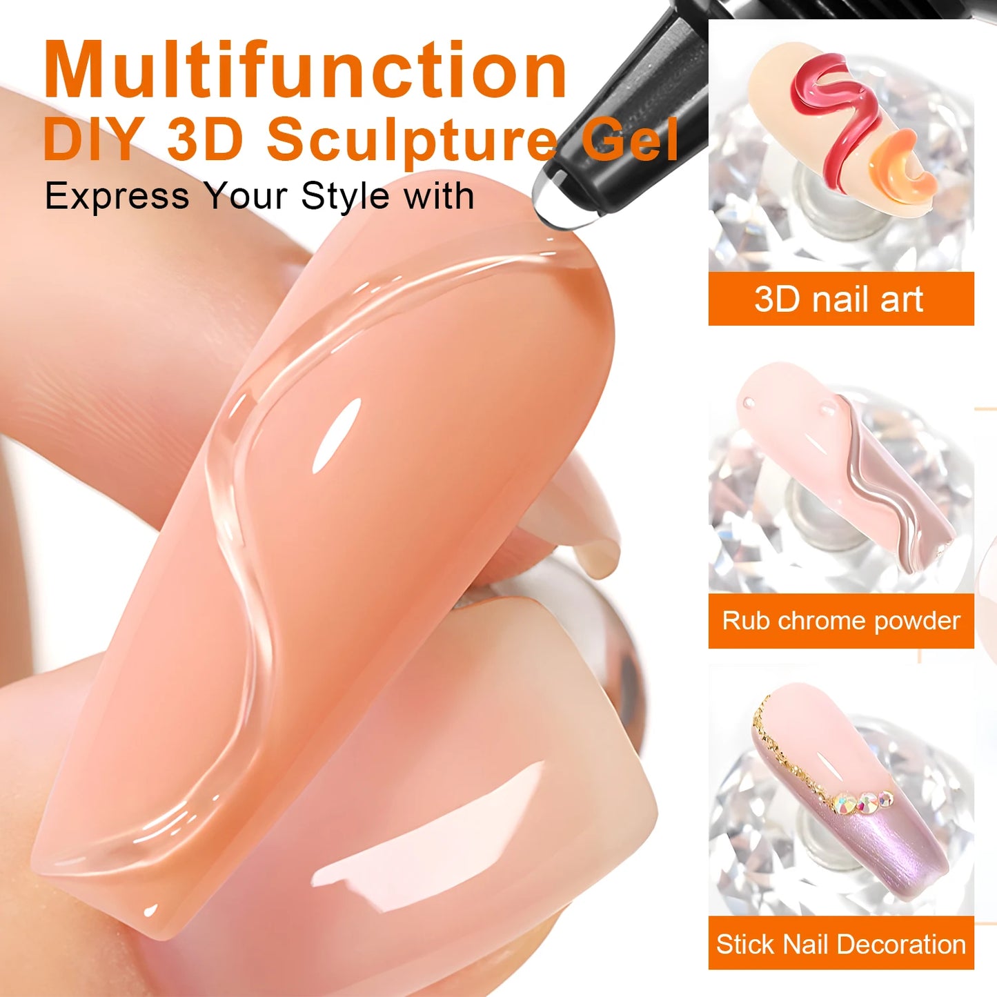 10ml 3D Nail Art Gel - DIY Designs,Waterproof Sculpting gel,Waterproof Nail Art Design Gel for Intricate Carvings & Shapes