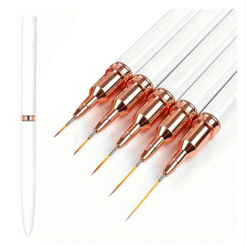 5Pcs/Set Nail Art Liner Brushes Set Elongated Lines Striping Drawing UV Gel Painting Nail Design Pen Professional Manicure Tool