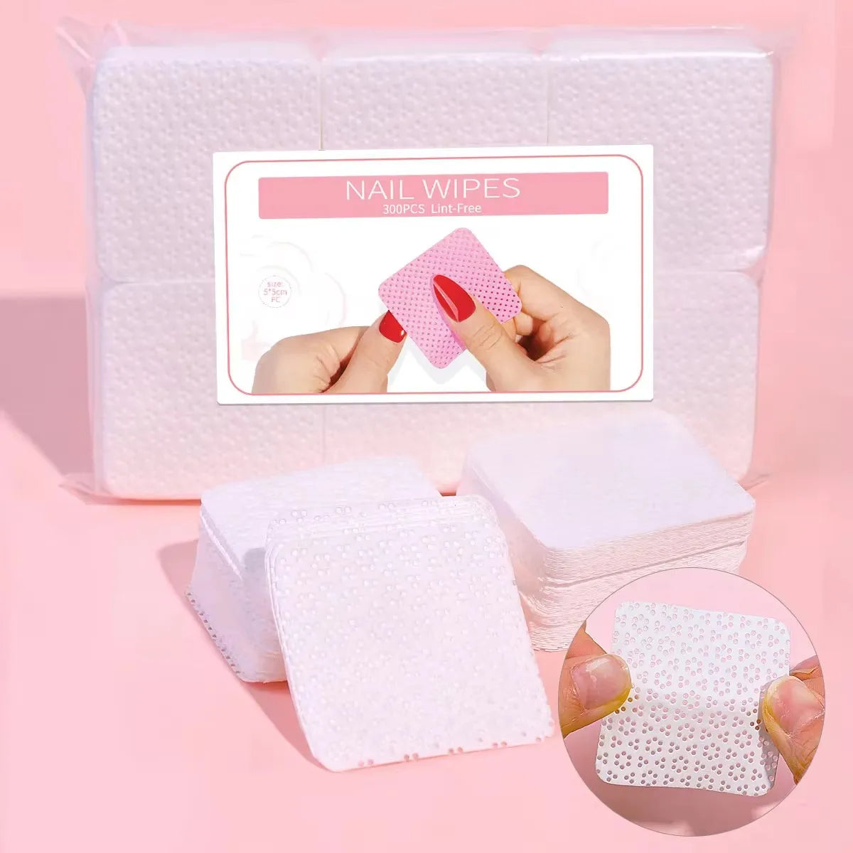 300pcs Cotton Gel Nail Polish Remover Wipes Nail Cleaning Pads Non Woven Lint-Free Nail Pads For Beauty Salon Nail Art Tool