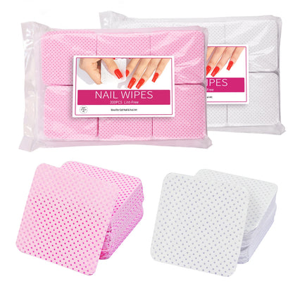 300pcs Cotton Gel Nail Polish Remover Wipes Nail Cleaning Pads Non Woven Lint-Free Nail Pads For Beauty Salon Nail Art Tool