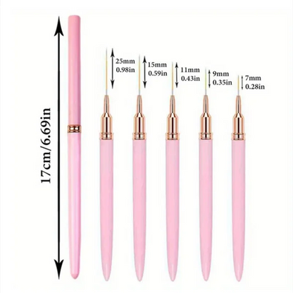 5Pcs/Set Nail Art Liner Brushes Set Elongated Lines Striping Drawing UV Gel Painting Nail Design Pen Professional Manicure Tool