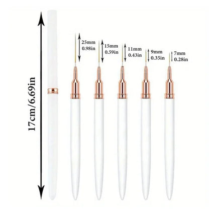 5Pcs/Set Nail Art Liner Brushes Set Elongated Lines Striping Drawing UV Gel Painting Nail Design Pen Professional Manicure Tool