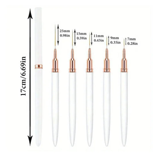 5Pcs/Set Nail Art Liner Brushes Set Elongated Lines Striping Drawing UV Gel Painting Nail Design Pen Professional Manicure Tool