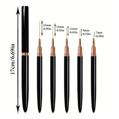 5Pcs/Set Nail Art Liner Brushes Set Elongated Lines Striping Drawing UV Gel Painting Nail Design Pen Professional Manicure Tool